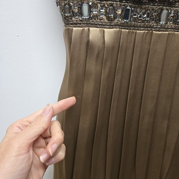 Sue Wong Dress Womens 4 Brown Silk Sleeveless Sequin Bead Nocturne Cocktail Deco - Picture 11 of 13